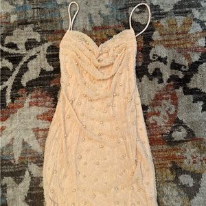 Ohpolly Embellished Cowl Neck Mini Dress in Blush!